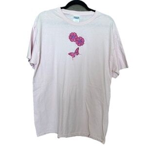 Gildan Pink T-Shirt with Butterfly Design Size Large